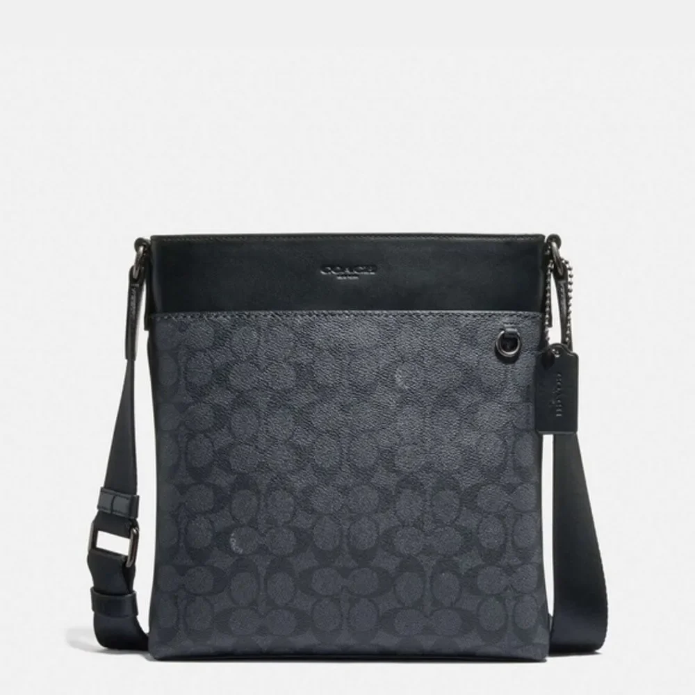 NWOT Coach Metropolitan Slim Messenger In Signature Canvas Charcoal Black 68368